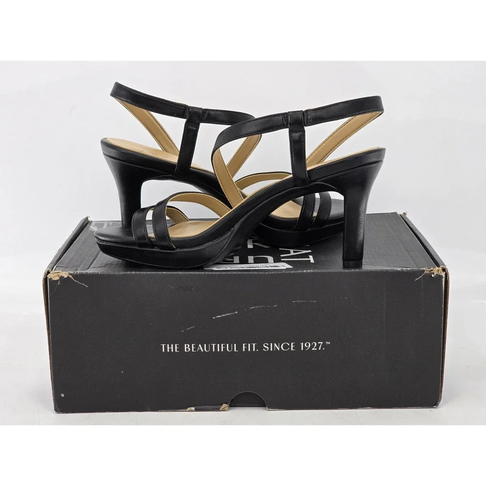 Naturalizer Brenta Sandals Womens 7W Black Smooth Strappy Platform Heels - NEW
